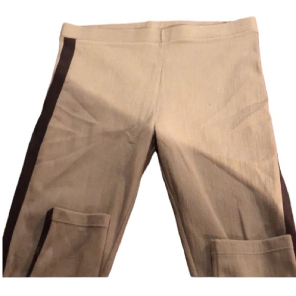 Ralph Lauren size Medium Tan stretch leggings with brown tuxedo stripe leg - Picture 2 of 8